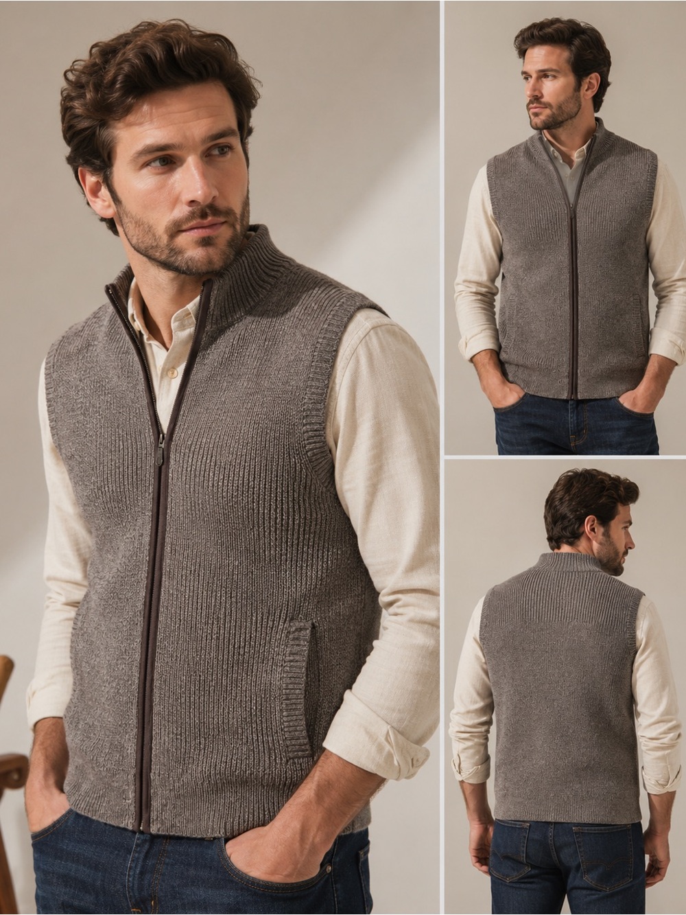 L.L. Bean Men’s Zip-Front Knit Vest in Taupe